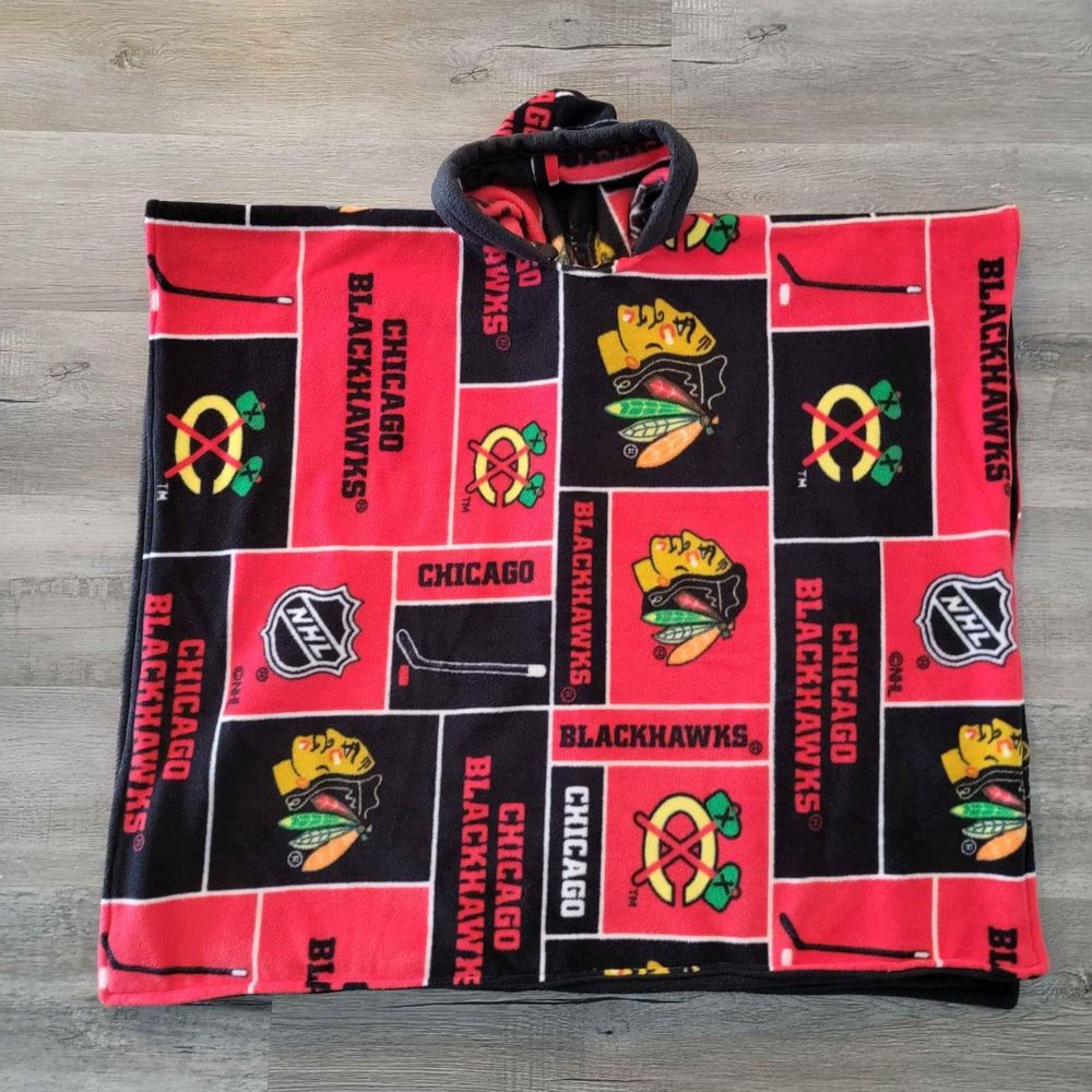 Blackhawks fleece hooded poncho/cape, winter carseat cover, baby/toddler